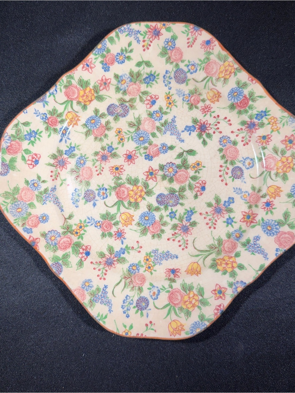Vintage Saji Japan Chintz Cake Plate